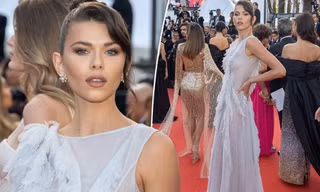 Siêu mẫu Georgia Fowler mặc đầm xuyên thấu, không nội y 'nóng mắt' trên thảm đỏ Cannes