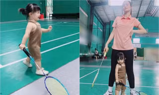 Bé Winnie nhà Đông Nhi thể hiện kỹ năng đánh cầu lông siêu ngầu khi thách đấu với mẹ