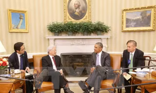 Tổng Bí thư Nguyễn Phú Trọng và Tổng thống Hoa Kỳ Barack Obama gặp gỡ báo chí. Ảnh: Trí Dũng/TTXVN.