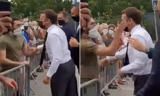 Khoảnh khắc Damien Tarel tát Tổng thống Pháp Macron. Ảnh: Times of Israel