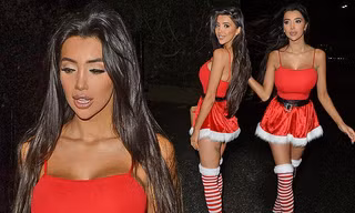 Chloe Khan váy ngắn dáng thon xuống phố đêm Giáng sinh