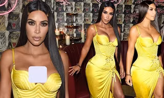 Kim ‘siêu vòng ba’ quyến rũ hút hồn với đầm vàng xẻ cao