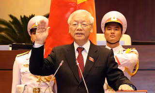 Tổng Bí thư, Chủ tịch nước Nguyễn Phú Trọng tuyên thệ trước Quốc hội vào năm 2018