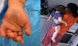 Kinh hoàng cảnh người giúp việc ấn tay em bé 14 tháng tuổi vào nước đang sôi
