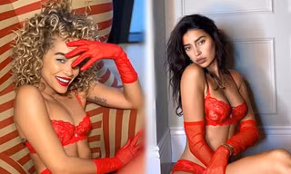 Bộ đôi người mẫu siêu gợi cảm với nội y Valentine đỏ rực
