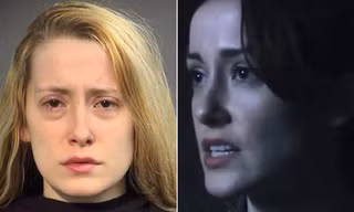 Nữ diễn viên Aisling Tucker Moore-Reed ngoài đời và trong phim (phải).