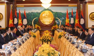 Tổng Bí thư, Chủ tịch nước Nguyễn Phú Trọng hội đàm với Tổng Bí thư, Chủ tịch nước Lào Bounnhang Vorachith. (Ảnh: Trí Dũng/TTXVN)