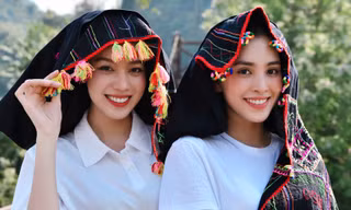 Hoa hậu Thanh Thủy, Tiểu Vy khoe sắc xinh đẹp với khăn Piêu