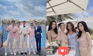 Quang Hải, Văn Hậu, Đức Chinh dự đám cưới của thủ môn Bùi Tiến Dũng với bạn gái ngoại quốc