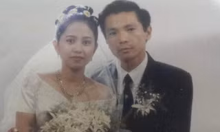 Tấm ảnh cưới kỷ niệm của vợ chồng NSND Trung Anh.