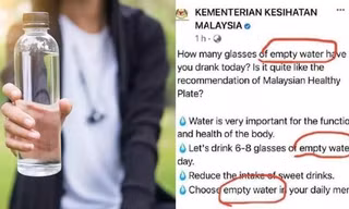 Cư dân mạng Malaysia cười lăn khi Bộ Y tế khuyên “uống nước rỗng không”, sự thật là gì?