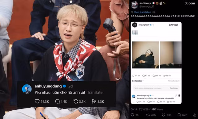 Hà An Huy bất ngờ viral quốc tế khi "chung thuyền" với fan "đu OTP" Jung Kook - V BTS