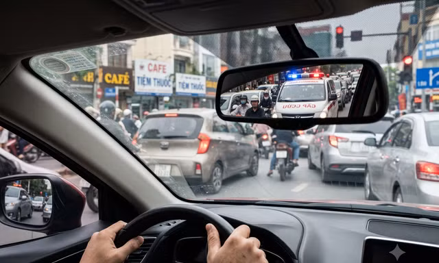 Gặp xe cấp cứu phía sau, nhường đường thế nào để vừa đúng luật, vừa an toàn?