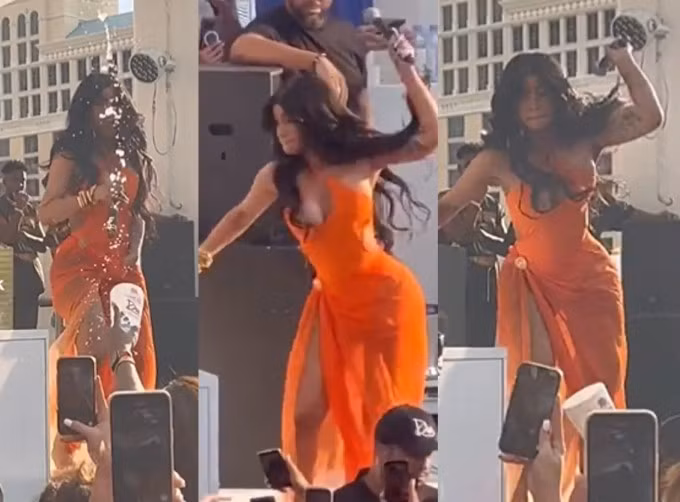Cardi B đã ném micro về phía người hâm mộ sau khi bị tạt nước.