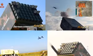 Hệ thống tác chiến bầy đàn UAV Atlas mở bệ phóng và triển khai UAV. Ảnh: CCTV.