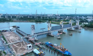 Cống ngăn triều Mương Chuối đang trong giai đoạn hoàn thiệnẢnh: PV