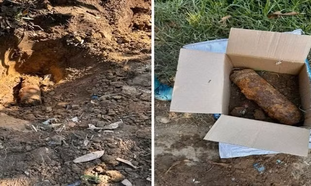 Đạn pháo được đào lên và xử lý an toàn.