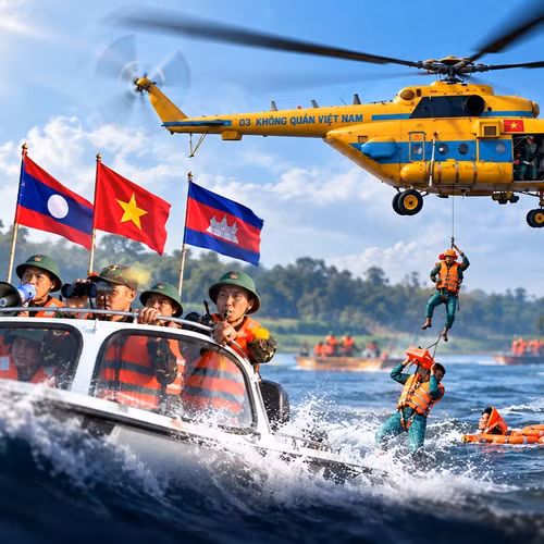 Quân đội Việt Nam, Lào và Campuchia hợp sức cứu dân sau siêu bão giả định