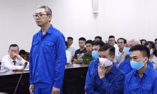 Hình ảnh cựu Phó chủ tịch UBND tỉnh Thanh Hóa Lê Đức Giang cùng đồng phạm tại tòa