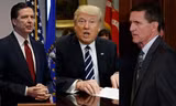 Cựu Giám đốc FBI James Comey (trái), Tổng thống Mỹ Donald Trump (giữa) và cựu Cố vấn An ninh Quốc gia Michael Flynn.