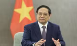 Thủ tướng Phạm Minh Chính phát biểu tại buổi tiếp một số doanh nghiệp hàng đầu của New Zealand. (Ảnh: Dương Giang/TTXVN)