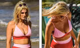 Ashley James phô đường cong nảy nở trên bãi biển