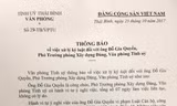 Thái Bình kỷ luật buộc thôi việc Phó Phòng Xây dựng Đảng
