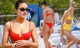 Hoa hậu Hoàn vũ Olivia Culpo rực lửa với bikini đỏ ở biển Miami