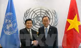 Chủ tịch nước Trương Tấn Sang gặp Tổng thư ký Liên hiệp quốc Ban Ki-moon. Ảnh: TTXVN 