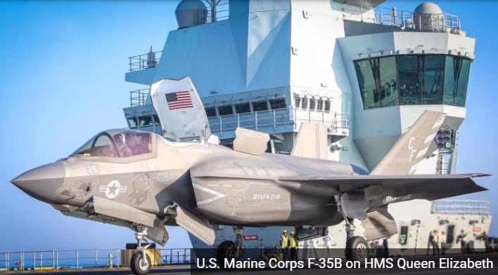 HMS Queen Elizabeth có một phi đội 10 chiếc F-35B của Thủy quân lục chiến Mỹ bay cùng với các tiêm kích F-35 do Anh vận hành