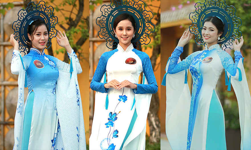 Thí sinh chung kết Hoa khôi Sinh viên tạo dáng với 'Tinh hoa sứ'