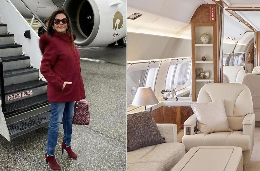 Một thành viên gia đình tỷ phú Ambani bên chiếc Boeing Business Jet của gia đình