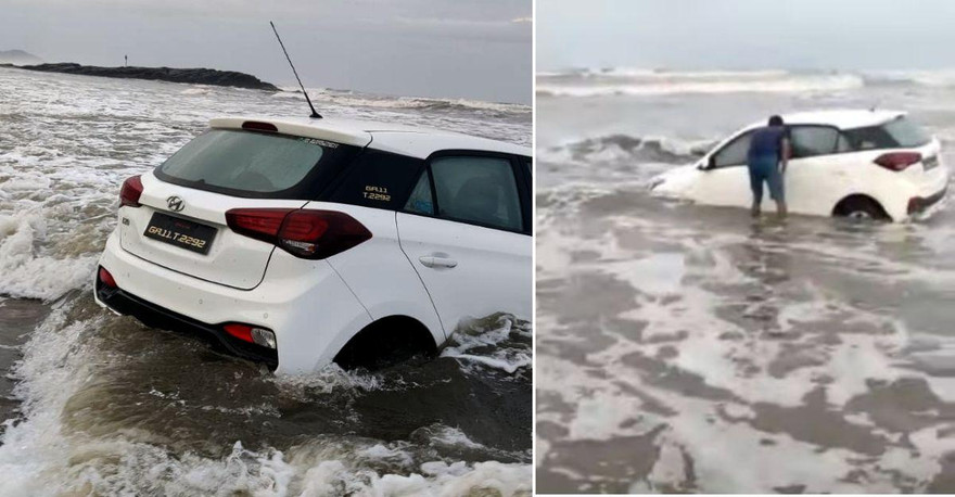 Hyundai i20 mắc kẹt trên bãi biển
