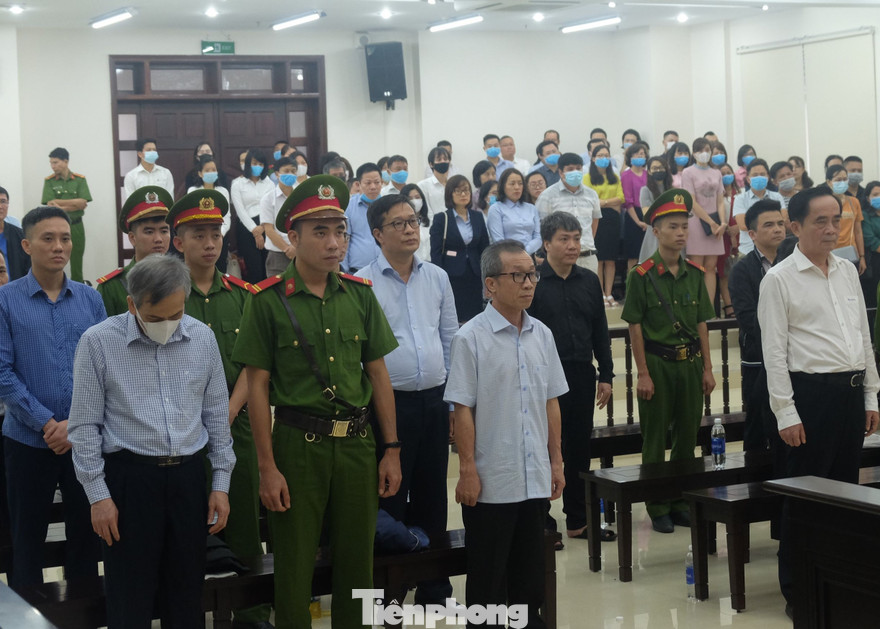 Các bị cáo và người liên quan nghe tòa tuyên án.