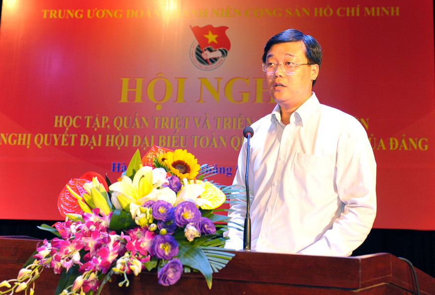 Anh Lê Quốc Phong - Ủy viên dự khuyết BCH T.Ư Đảng, Bí thư thứ nhất T.Ư Đoàn phát biểu khai mạc hội nghị 