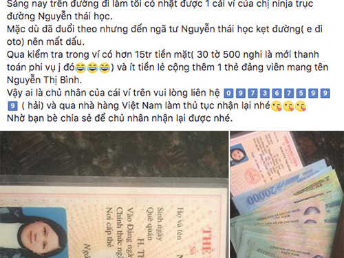 Thanh niên đăng đàn Facebook trả 15 triệu cho người đánh rơi