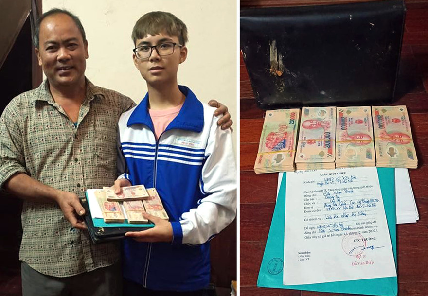 Nam sinh trả lại cặp đựng tiền và giấy tờ cho thượng tá quân đội