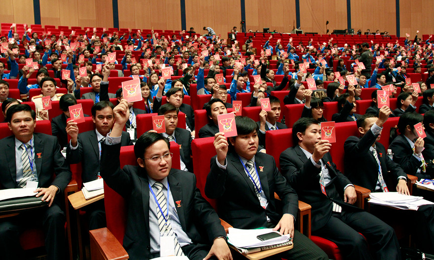 Trải qua 86 năm, tổ chức Đoàn đã trải qua 10 kỳ đại hội toàn quốc và tiến tới đại hội lần thứ XI. (Trong ảnh, các đại biểu tham dự đại hội lần thứ X) Ảnh: Xuân Tùng