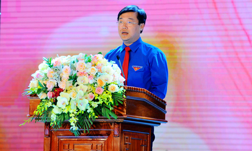 Bí thư thứ nhất T.Ư Đoàn Lê Quốc Phong phát biểu tại Đại hội. Ảnh: Xuân Tùng