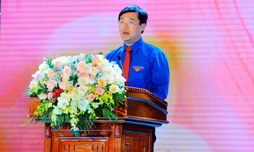 Bí thư thứ nhất T.Ư Đoàn Lê Quốc Phong phát biểu tại Đại hội. Ảnh: Xuân Tùng