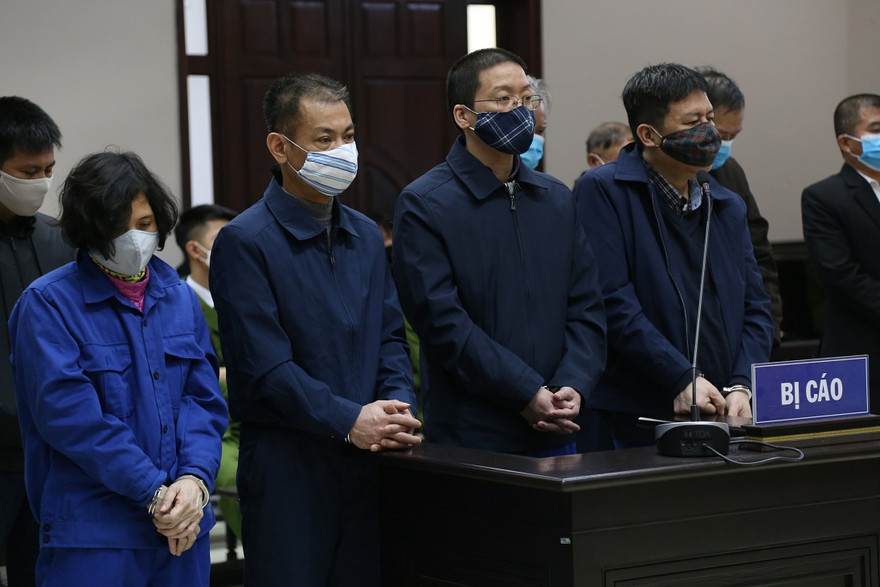 Vợ chồng Hoa Hữu Long và các đồng phạm tại tòa.