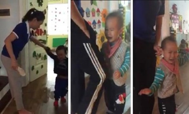 Hình ảnh cô giáo bạo hành trẻ trong clip.