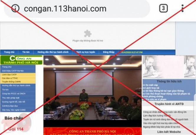 Trang web giả mạo được các đối tượng dùng để lừa đảo.