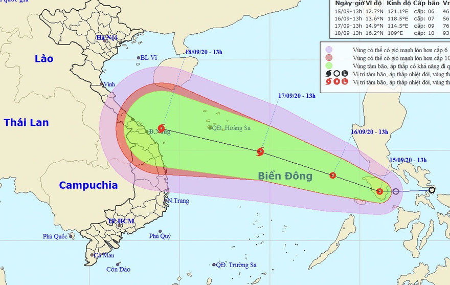 Dự kiến đường đi của Áp thấp nhiệt đới trên biển Đông