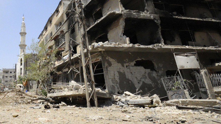 Một cảnh hoang tàn ở ngoại ô Damascus, Syria