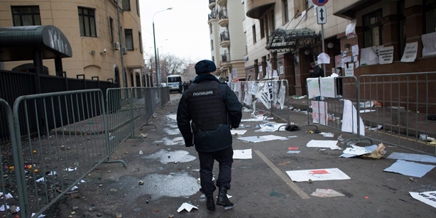 Phía ngoài đại sứ quán Thổ Nhĩ Kỳ ở Moscow hôm nay.