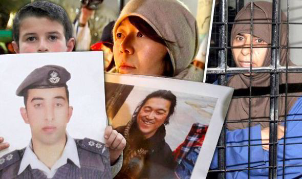 Viên phi công, con tin người Nhật và nữ tù binh Jordan. Ảnh: Express