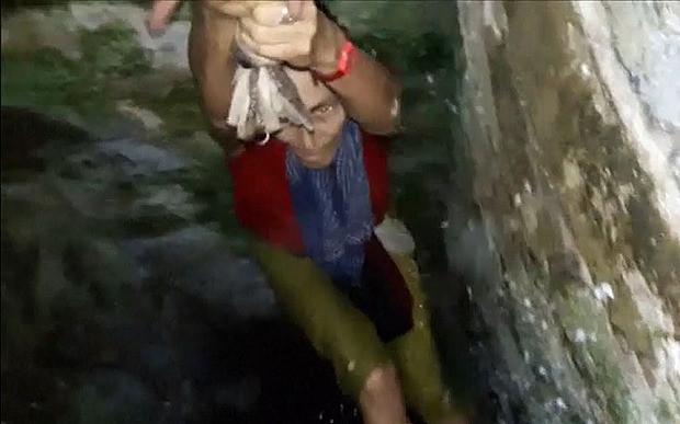 Cô Friedel được các du khách kéo lên khỏi giếng.