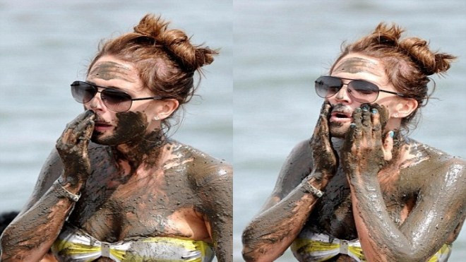 Cựu hoa hậu Anh đen thui vì tắm bùn