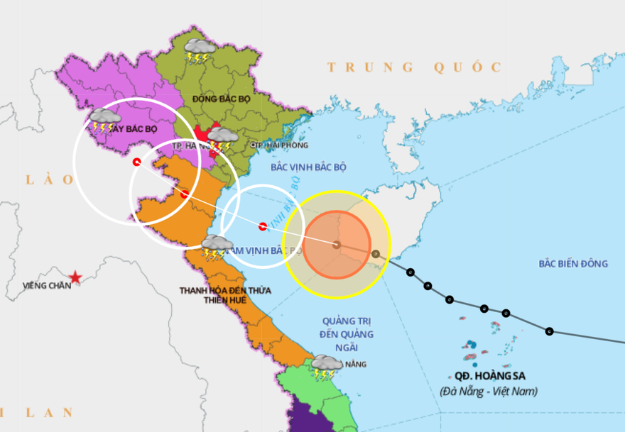 Theo dự báo, khoảng chiều mai 2/8, bão sẽ đi vào đất liền các tỉnh từ Thái Bình đến Nghệ An.